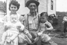 426: Lena Hayward and her husband Peter Barry, with their son Columbus and grandson Pat Crane. (circa 1956)  [courtesy of Lena (Hayward) Barry]  - Peter son of Patrick Barry &amp;amp; Bridget Barron; Lena daughter of James Hayward &amp;amp; Margaret Judge